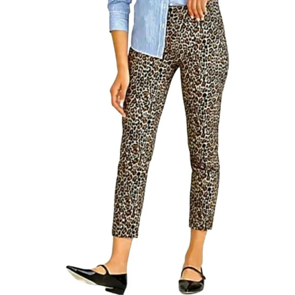 J.CREW Winnie Pant Black Leopard Mid Rise Stretch Knit Crop Ankle Pants - Picture 2 of 8